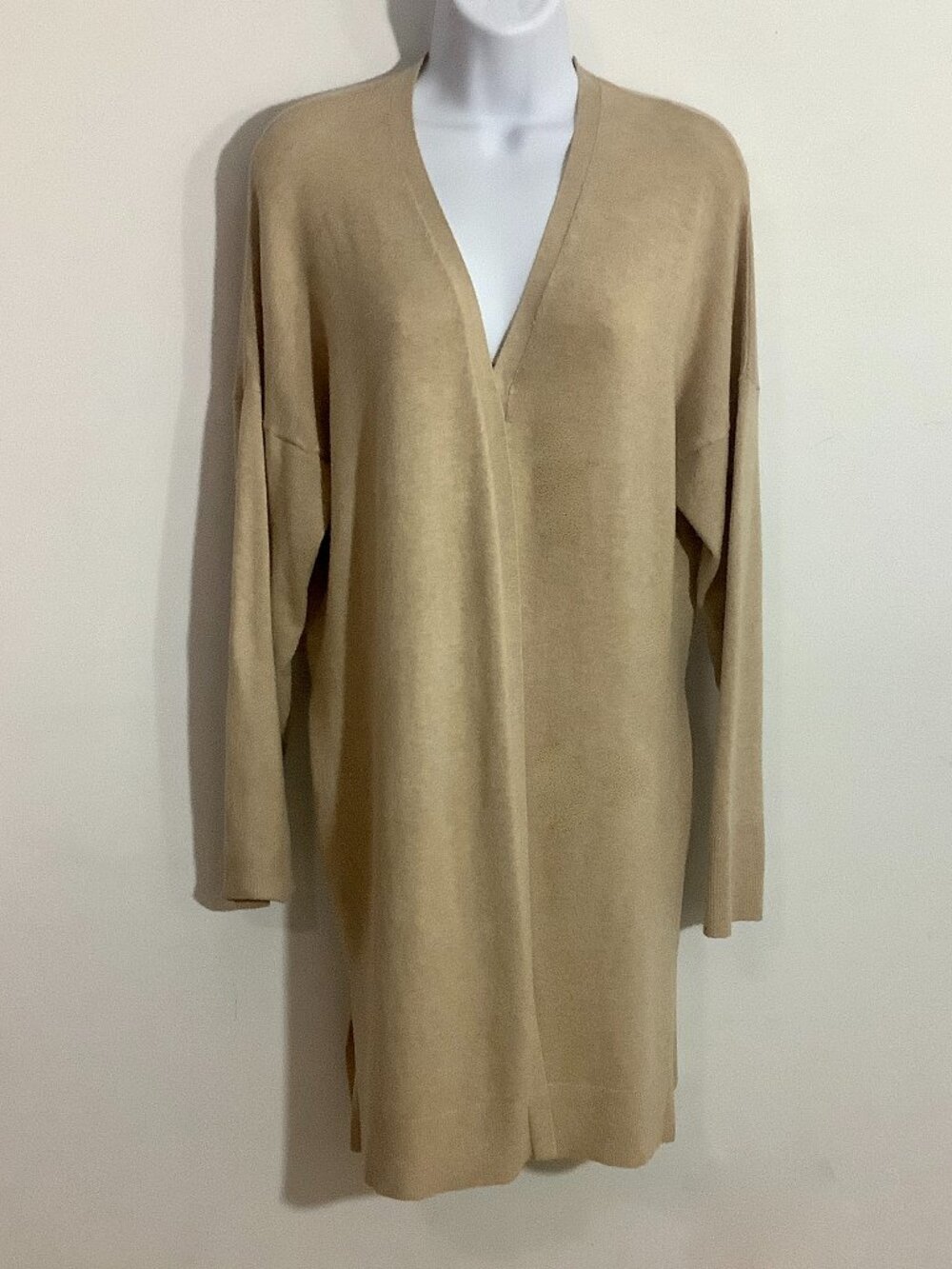 Sweater Coat Long Cardigan Wrap Tan XL Stylish Sophisticated Luxe Feel Relax Fit
